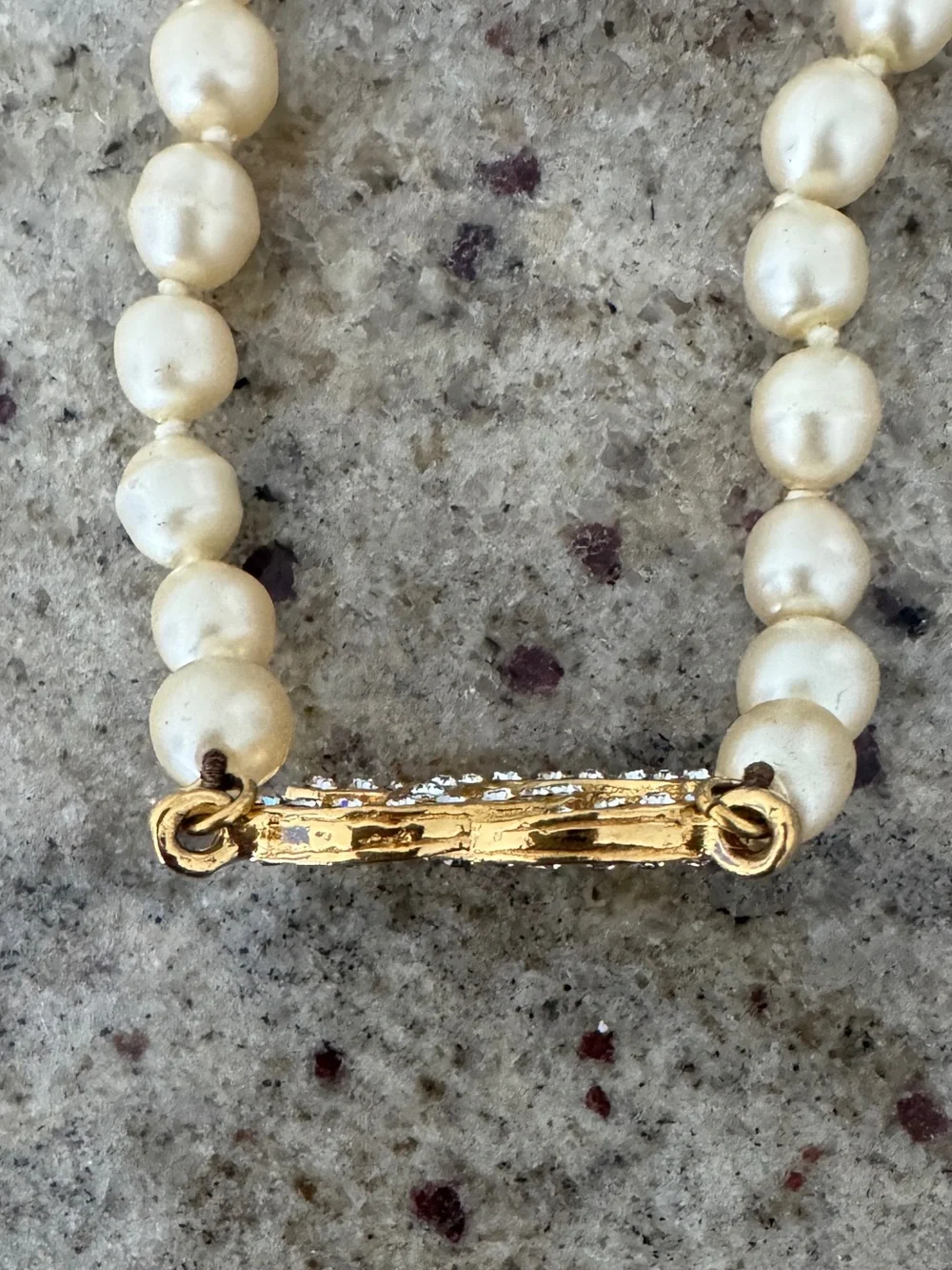 70s Chanel Necklace Pearl Strass Crystal Gold Plated Pendant Collar Collier